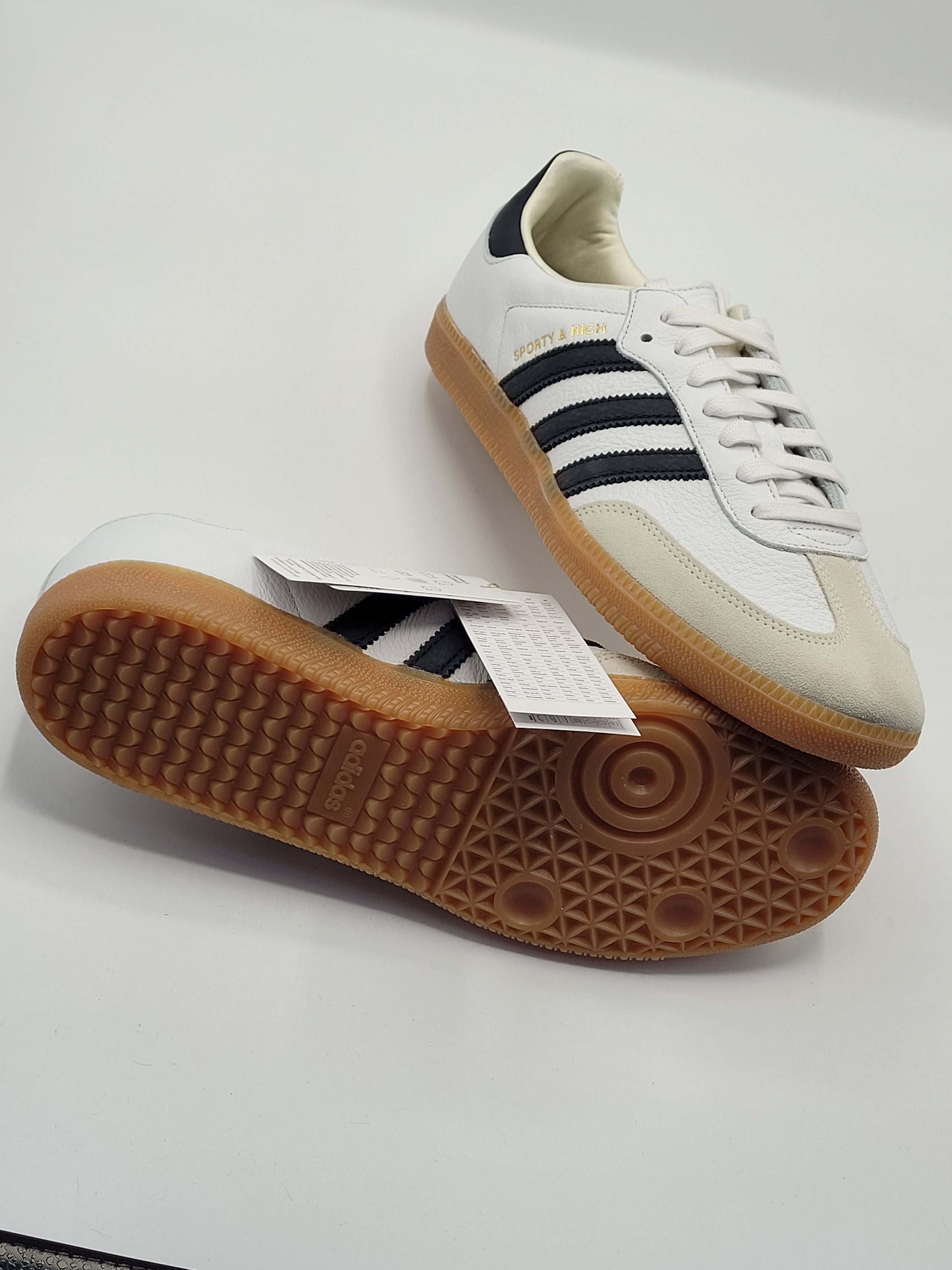 adidas gazelle silver green womens Adidas x Sporty & Rich Women's Samba OG Cloud White / Night Indigo /  Collegiate Red Low Top Sneakers